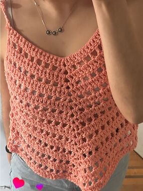 Women's Crochet Tank Top - Peach
